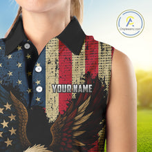 Load image into Gallery viewer, Vintage American Flag Eagle Sleeveless Golf Polo Shirt Custom Patriotic Retro Team ladies golf attire NQS10476