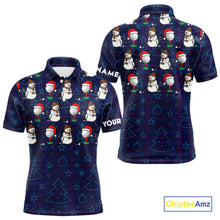 Load image into Gallery viewer, Blue Christmas Plaid pattern snowman Golf Polo Shirts For Men custom Christmas mens golf attire NQS10902