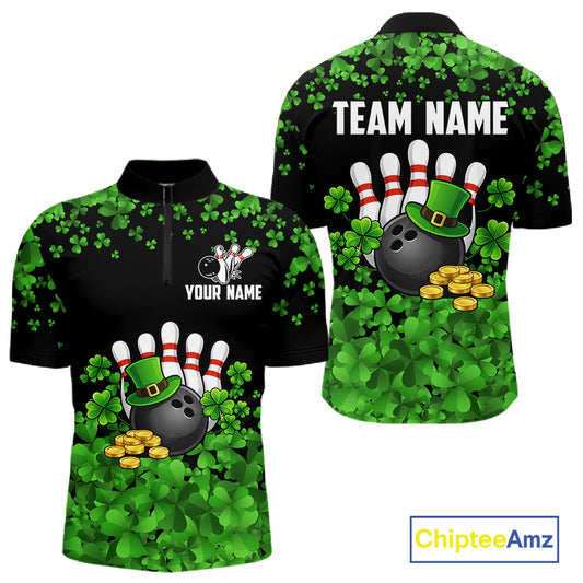 Custom Green clovers pattern Bowling shirts for men, St Patrick's Day bowling apparel, bowling gifts NQS11512