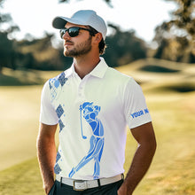 Load image into Gallery viewer, Blue Leopard argyle pattern matching golf shirt for couples custom his and hers matching golf outfits NQS9736