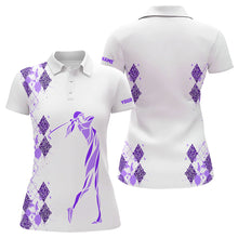 Load image into Gallery viewer, Purple Leopard argyle pattern matching golf shirt for couples custom his and hers matching golf outfit NQS9737
