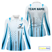 Load image into Gallery viewer, Blue American Flag Golf Polo Shirts For Women custom ladies's patriotic golf shirts, best golf gifts NQS10934