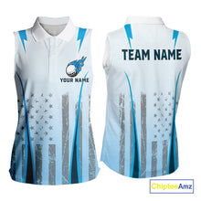 Load image into Gallery viewer, Blue American Flag Women Sleeveless Polo Shirt custom ladies's patriotic golf shirts, best golf gifts NQS10934