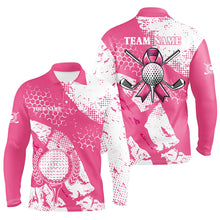 Load image into Gallery viewer, White & Pink ribbon retro Mens golf polo shirts custom breast cancer golf shirts, golf attire for men NQS8119