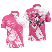 Load image into Gallery viewer, White & Pink ribbon retro Mens golf polo shirts custom breast cancer golf shirts, golf attire for men NQS8119