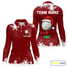 Load image into Gallery viewer, Red Christmas Golf Ball snowflake Women's Golf Polo shirts Custom Xmas Team Golf Outfits NQS10950