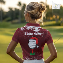 Load image into Gallery viewer, Red Christmas Golf Ball snowflake Women's Golf Polo shirts Custom Xmas Team Golf Outfits NQS10950