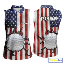 Load image into Gallery viewer, Vintage American Flag broken golf ball Women Sleeveless polos Custom patriotic Ladies Golf attire NQS10051
