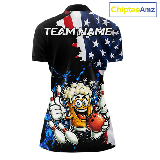Funny Beer Bowling Shirts for Women Custom US Flag Patriotic Team Bowling Jerseys Uniforms NQS11602
