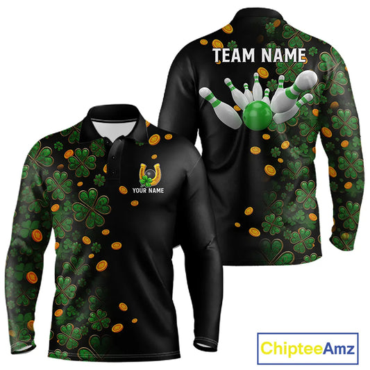 Personalized Green Clover St Patrick's Day pattern Bowling Shirts For Men, Team Bowling Jerseys NQS11206