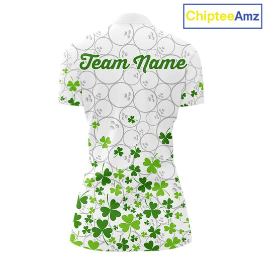 Custom Green shamrock pattern White Camo Bowling shirts for Women St Patrick's day team bowling shirt NQS11611