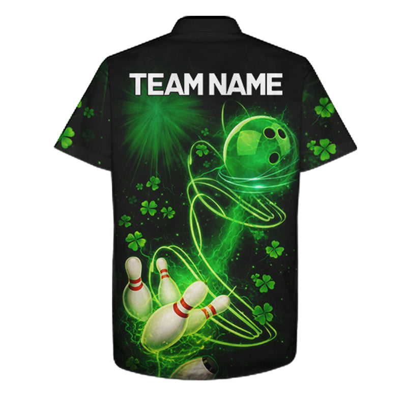 Green shamrock lightning thunder St Patrick's Day button-up bowling shirts custom team bowling jersey NQS11414