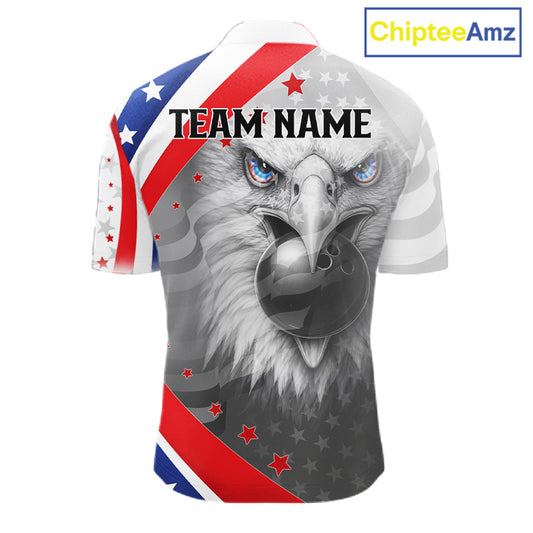 Red, White and Blue US Flag Eagle Bowling Shirts For Men Custom Patriotic Team Bowling Jersey NQS11632