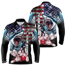 Load image into Gallery viewer, Smoke American Flag Shark Bowling Polo, 1/4 Zip Shirts for Men Custom patriotic Team Bowling jerseys NQS9671