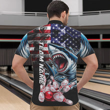 Load image into Gallery viewer, Smoke American Flag Shark Bowling Polo, 1/4 Zip Shirts for Men Custom patriotic Team Bowling jerseys NQS9671