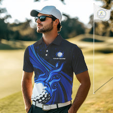 Load image into Gallery viewer, Black and Blue Golf ball Flame Golf Polo Shirts For Men Custom men's golf clothing, best golf gifts NQS10864