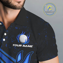 Load image into Gallery viewer, Black and Blue Golf ball Flame Golf Polo Shirts For Men Custom men's golf clothing, best golf gifts NQS10864