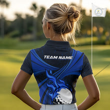 Load image into Gallery viewer, Black & Blue Golf ball Flame Golf Polo Shirts For Women Custom ladies's golf clothing, best golf gift NQS10864
