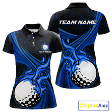 Load image into Gallery viewer, Black & Blue Golf ball Flame Golf Polo Shirts For Women Custom ladies's golf clothing, best golf gift NQS10864
