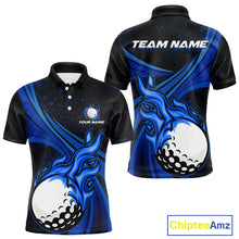 Load image into Gallery viewer, Black and Blue Golf ball Flame Golf Polo Shirts For Men Custom men's golf clothing, best golf gifts NQS10864