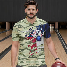 Load image into Gallery viewer, Texas Flag Green Camo Bowling Polo, Quarter Zip shirts for Men custom Texas Bowling Team Jerseys NQS9536