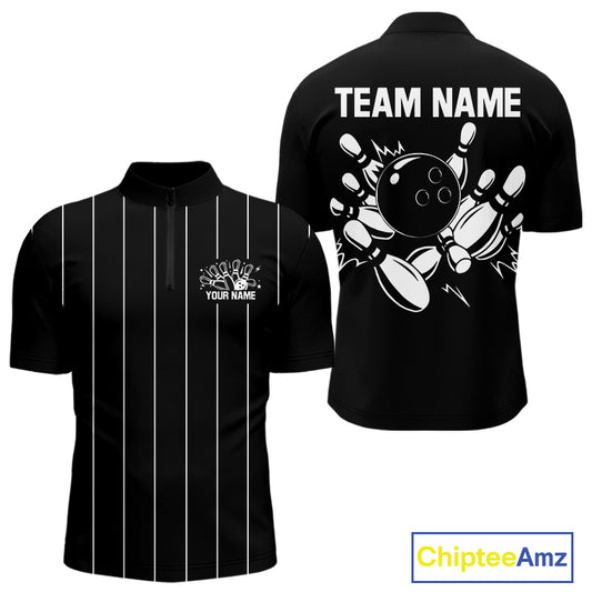 Black and White Plaid Bowling Polo, Quarter Zip shirts For Men Custom Bowling Team Uniform Jersey NQS10891