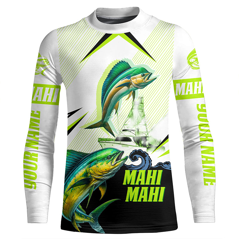 Mahi mahi Dorado fishing green camo Customize name long sleeves fishing shirts NQS1860