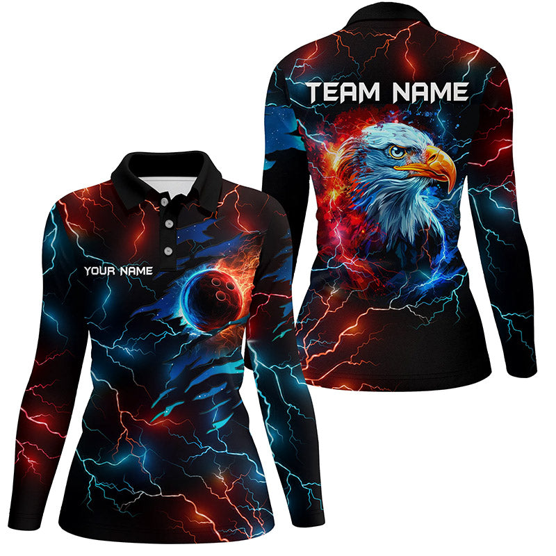 Red and Blue lightning thunder bowling Eagle custom Women Bowling Polo, Quarter Zip Shirt team jerseys NQS7890