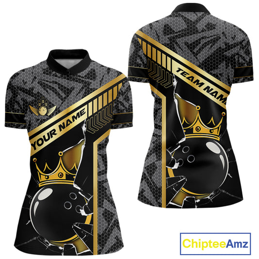 Black Camo and Gold Broken Crown Bowling Ball Bowling Shirts For Women Custom Bowling Team Jerseys NQS11139
