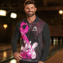 Load image into Gallery viewer, Personalized Pink Ribbons Grunge Bowling Shirts For Men, Custom breast cancer bowling Team shirts NQS9613