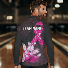 Load image into Gallery viewer, Personalized Pink Ribbons Grunge Bowling Shirts For Men, Custom breast cancer bowling Team shirts NQS9613