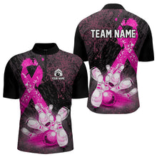 Load image into Gallery viewer, Personalized Pink Ribbons Grunge Bowling Shirts For Men, Custom breast cancer bowling Team shirts NQS9613