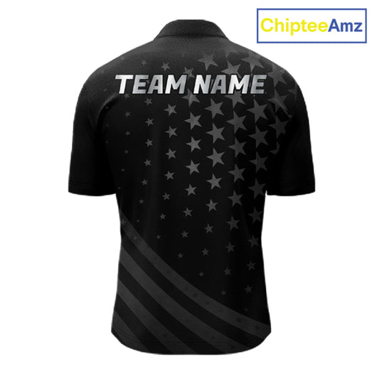 Custom Black American Flag Bowling Team Shirts For Men, Personalized patriotic Bowling League Shirts NQS11706