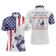 Load image into Gallery viewer, American flag patriotic Mens golf polo shirt custom golf skull I like golf & bourbon & maybe 3 people NQS5392