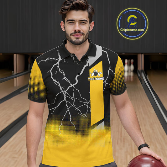 Personalized black and yellow bowling shirt for men lightning thunder custom bowling gifts for men NQS11377