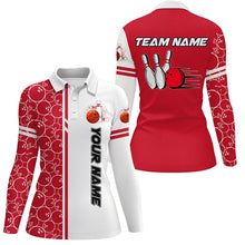 Load image into Gallery viewer, Women Bowling Polo, 1/4 Zip Shirt Custom white & red camo vintage bowling shirt, ladies bowling jersey NQS8177