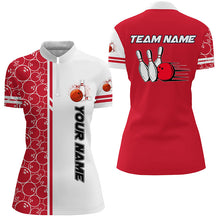 Load image into Gallery viewer, Women Bowling Polo, 1/4 Zip Shirt Custom white & red camo vintage bowling shirt, ladies bowling jersey NQS8177