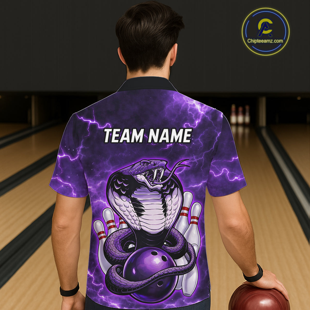 Purple Lightning thunder snake Hawaiian bowling shirts Custom button up bowling shirts NQS11402