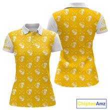 Load image into Gallery viewer, Yellow and white golf pattern Women Golf polo shirts custom name golf beer outfit ladies golf clothes NQS9855