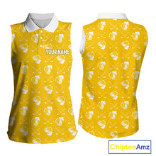 Load image into Gallery viewer, Yellow and white golf pattern Women sleeveless polo shirt custom golf beer outfit ladies golf clothes NQS9855