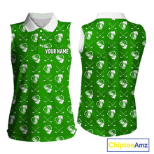 Load image into Gallery viewer, Green and white golf pattern Women sleeveless polo shirt custom golf beer outfit ladies golf clothes NQS9861