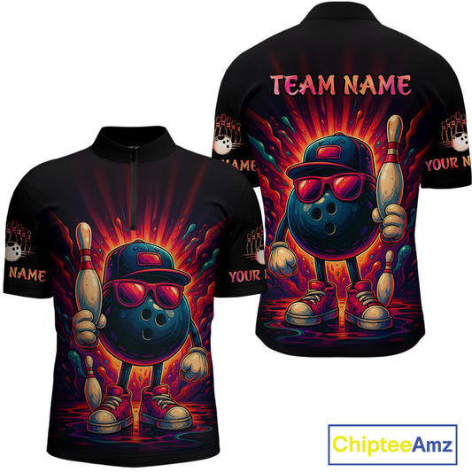 Personalized Funny Bowling Polo, Quarter Zip Shirts For men Custom Team Bowling League Jerseys NQS11111