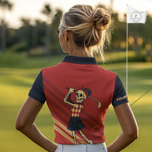 Load image into Gallery viewer, Funny argyle pattern Skull Golf Polo Shirts for Women Custom ladies golf attire, cool golf gift | Red NQS10251