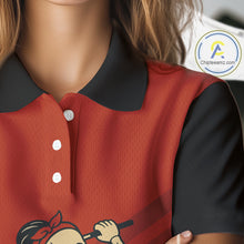 Load image into Gallery viewer, Funny argyle pattern Skull Golf Polo Shirts for Women Custom ladies golf attire, cool golf gift | Red NQS10251