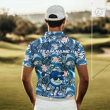 Load image into Gallery viewer, Blue tropical leaf pattern pink flower funny Golf polo shirts For Men Custom mens golf outfits NQS10119