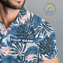 Load image into Gallery viewer, Blue tropical leaf pattern pink flower funny Golf polo shirts For Men Custom mens golf outfits NQS10119