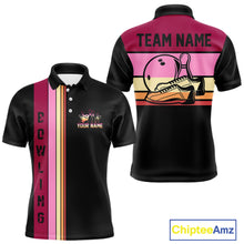 Load image into Gallery viewer, Black and Pink Retro Bowling Polo, Quarter Zip Shirts for Men Custom Team Bowling League Jerseys NQS10503