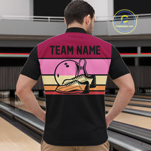 Load image into Gallery viewer, Black and Pink Retro Bowling Polo, Quarter Zip Shirts for Men Custom Team Bowling League Jerseys NQS10503