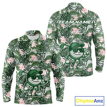 Load image into Gallery viewer, Green tropical leaf pattern pink flower funny Golf polo shirts For Men Custom mens golf outfits NQS10023