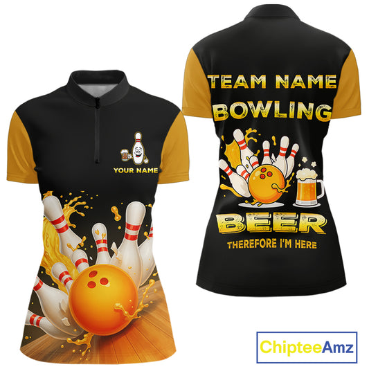 Bowling & Beer therefore i'm here custom funny Bowling shirts for Women, Bowling team apparel NQS10274